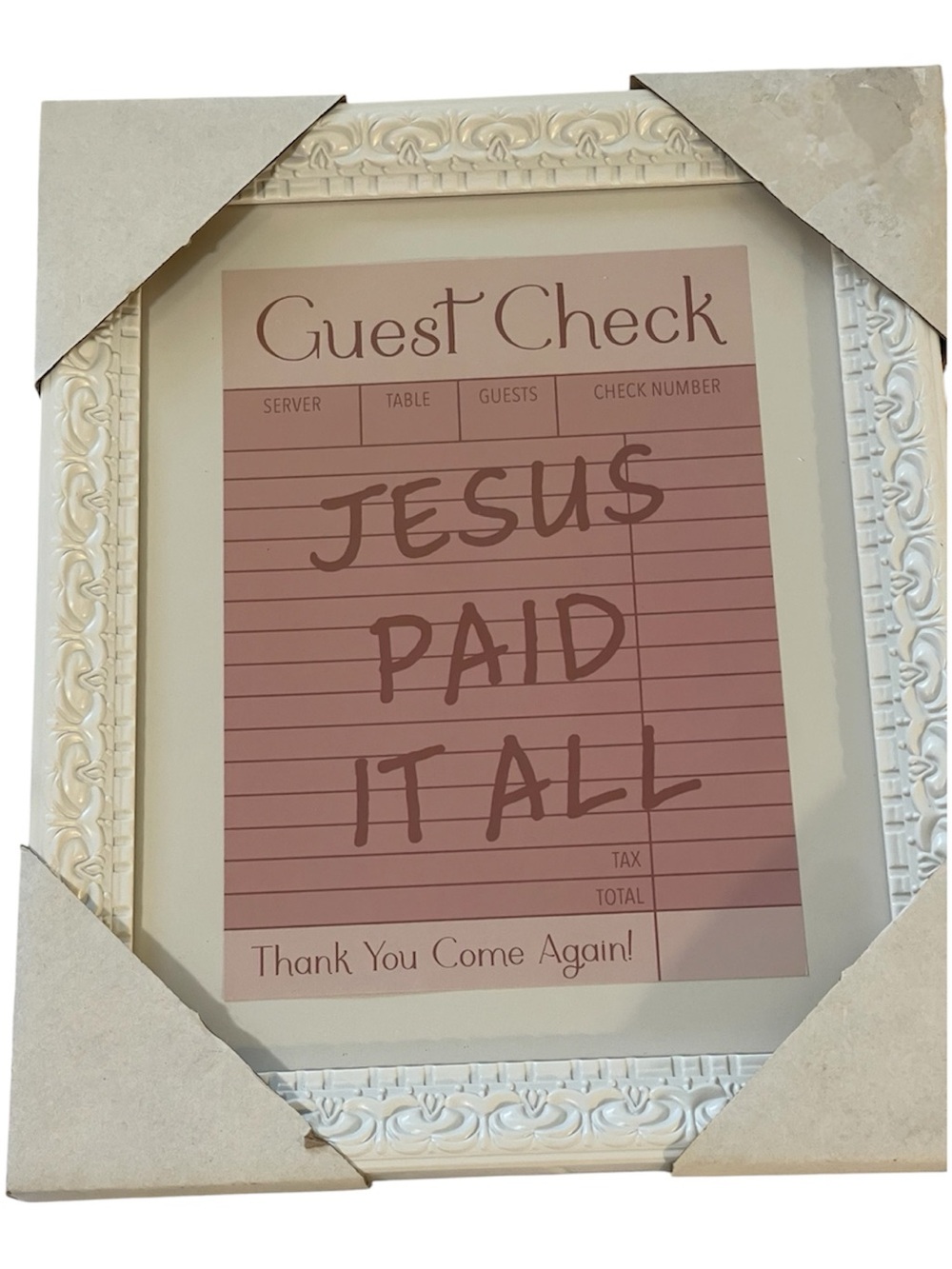 White Frame Wall Art 5” x 7”- "Jesus Paid It All" - NWT **